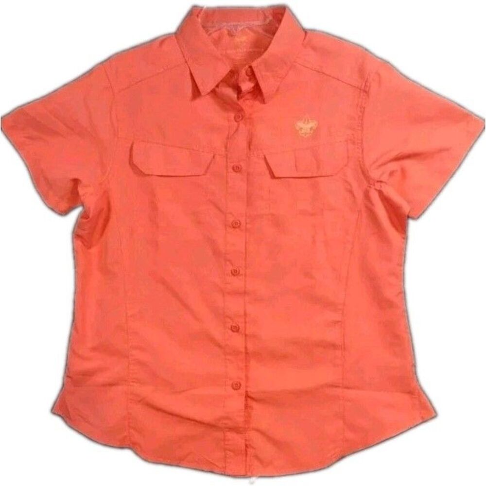 Boy Scouts of America Women XL Button Up Short Sleeve Shirt Orange Uniform Top
